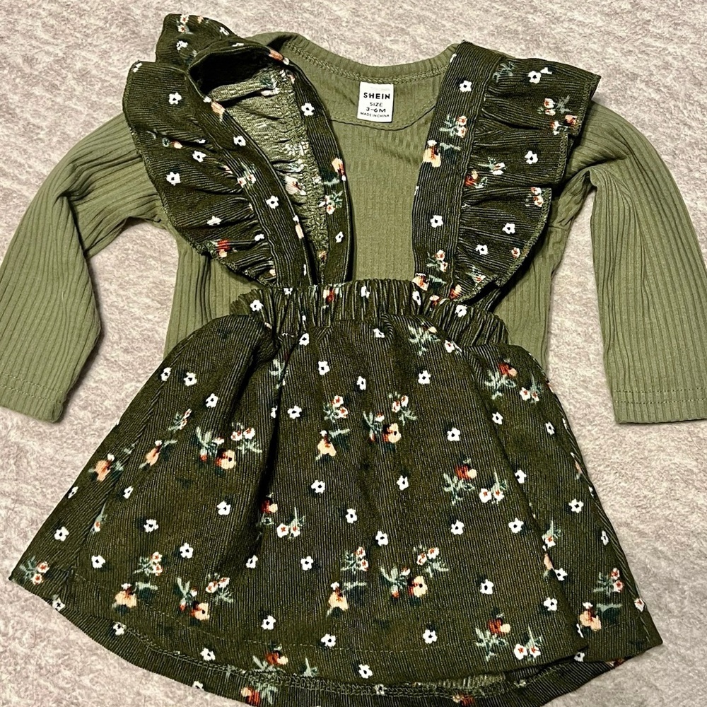 Fall Onesie & Corduroy Romper Dress – Size 3-6 Months